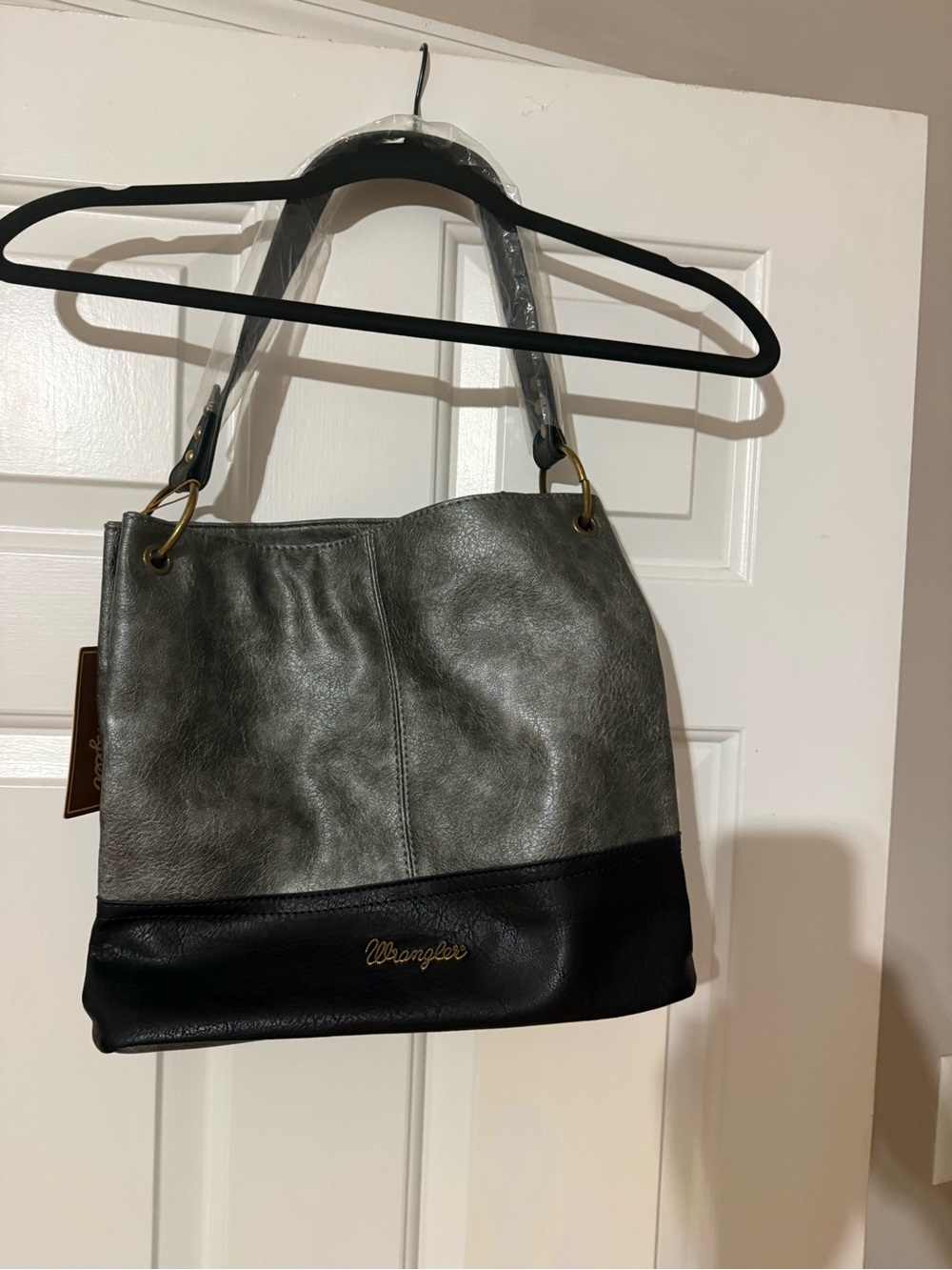 Wrangler Two-Tone Silver Gray and Black Shoulder Tote